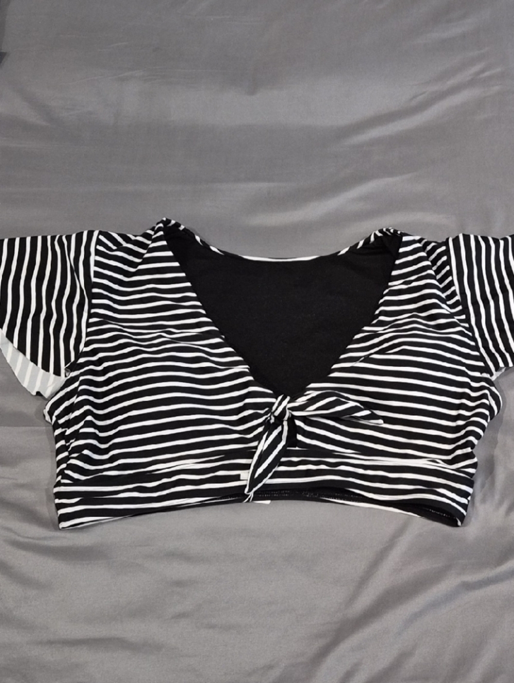 Black and White Striped Bathing Suit Top